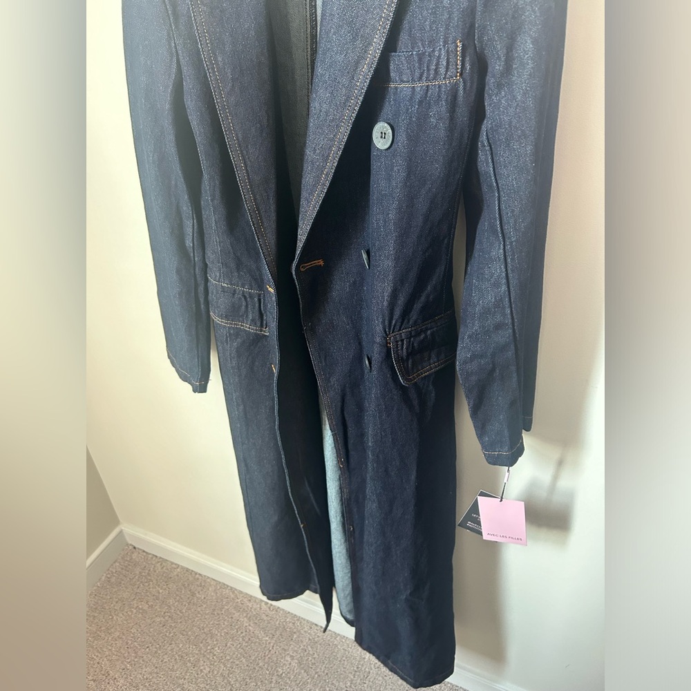 Avec Les Filles Dark Wash Denim Fall Trench Coat - Picture 3 of 5
